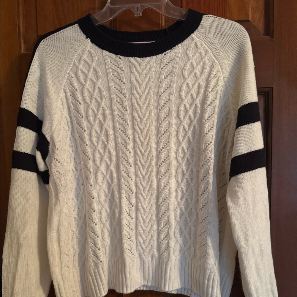 Tommy Hilfiger White and Black Cable Knit Sweater